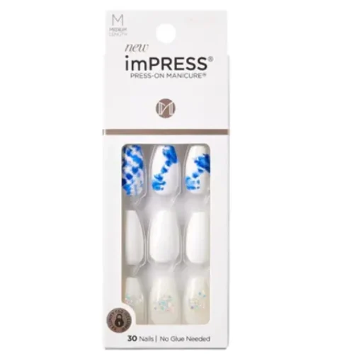 ImPRESS Medium White & Blue Press-On Manicure Nails