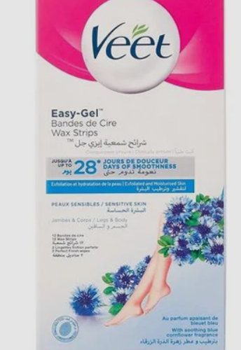 Veet Easy Gel Soothing Body & Legs Wax Strips Blue Cornflower Scent for Sensitive Skin with Finish Wipes