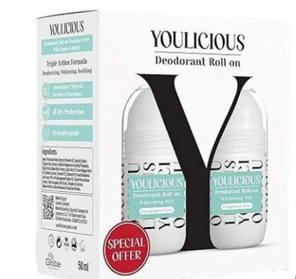 Youlicious 48H Hypoallergenic Whitening Roll-On Deodorants (Special Offer) - vegan, fragrance free, animal testing free