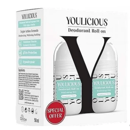 Youlicious 48H Hypoallergenic Whitening Roll-On Deodorants (Special Offer) - vegan, fragrance free, animal testing free
