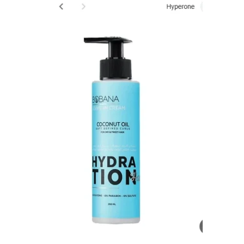 Bobana Hydration Leave In Hair Cream with Coconut Oil for Dry & Frizzy Hair - parabens free, sulfate free, silicone free