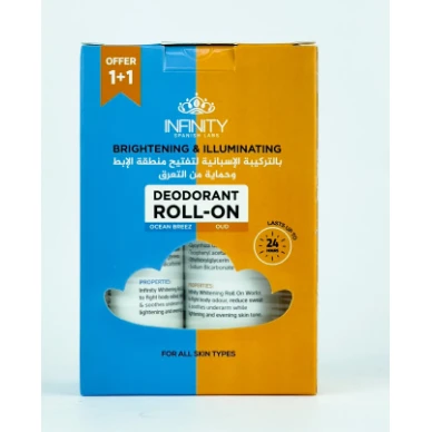 Infinity Brightening & Illuminating Roll-On Deodorants Ocean Breez Scent (80ml) & Oud Scent for All Skin Types (80ml) (1+1 Free) - cruelty free, hydroquinone free, alcohol free