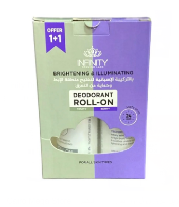 Infinity Brightening & Illuminating 24H Roll-On Deodorant Berry Scent (80ml) & Roll-On Deodorant Fruity Scent for All Skin Types (80ml) (1+1 Free) - cruelty free, alcohol free, hydroquinone free