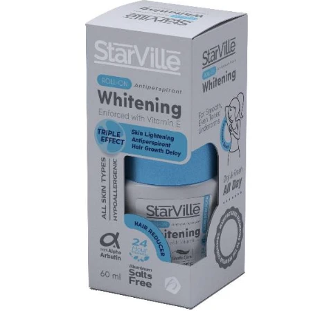 StarVille Hypoallergenic Triple Effect Antiperspirant Whitening Roll-On Deodorant with Vitamin E for All Skin Types - aluminum salts free