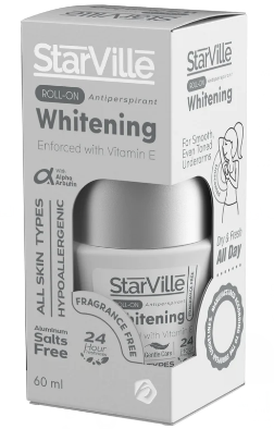 StarVille Hypoallergenic Whitening Antiperspirant Roll-On Deodorant with Vitamin E & Alpha Arbutin for All Skin Types - fragrance free