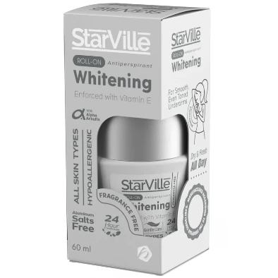 StarVille Hypoallergenic Whitening Antiperspirant Roll-On Deodorant with Vitamin E & Alpha Arbutin for All Skin Types - fragrance free