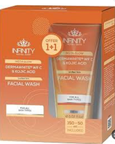 Infinity Insta Glow Dermawhite Facial Wash with Kojic Acid for All Skin Types (150ml+50ml Free) - non comedogenic