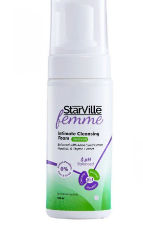 StarVille Femme Refreshing & Soothing Foaming Intimate Cleanser with Menthol, Anise Seed & Thyme Extract - alcohol free, parabens free, dyes free