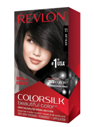 Revlon Colorsilk Beautiful 3D Hair Coloring Kit with Keratin Soft Black 11 - ammonia free