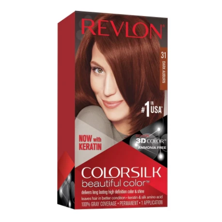 Revlon 3D Colorsilk Permanent Hair Coloring Kit with Keratin Dark Auburn 31 - ammonia free