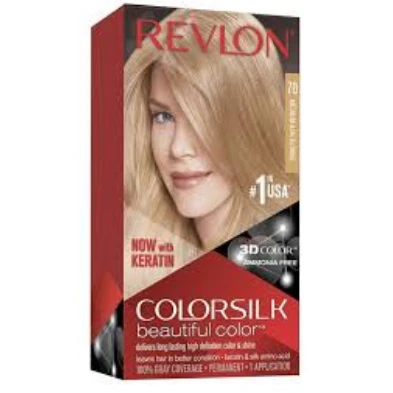 Revlon 3D Colorsilk Permanent Hair Coloring Kit with Keratin Medium Ash Blonde 70 - ammonia free