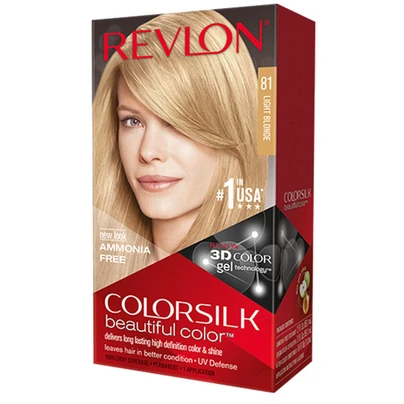 Revlon 3D Colorsilk Permanent Hair Coloring Kit with Keratin Light Blonde 81 - ammonia free