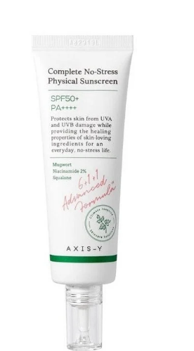 Axis-Y Complete No-Stress Physical Facial Sunscreen with Mugwort, Niacinamide & Squalane SPF50+ PA++++ - vegan
