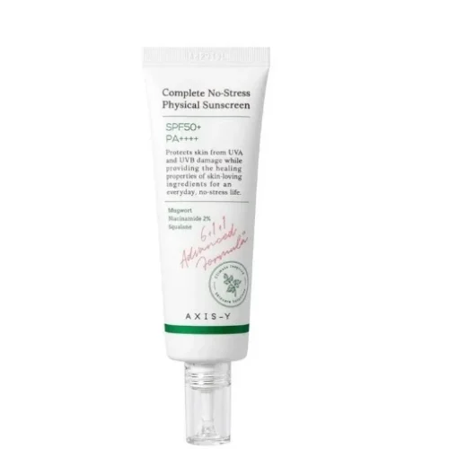 Axis-Y Complete No-Stress Physical Facial Sunscreen with Mugwort, Niacinamide & Squalane SPF50+ PA++++ - vegan