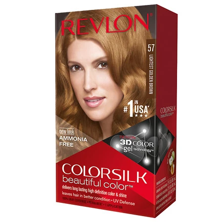 Revlon 3D Colorsilk Permanent Hair Coloring Kit with Keratin Lightest Golden Brown 57 - ammonia free