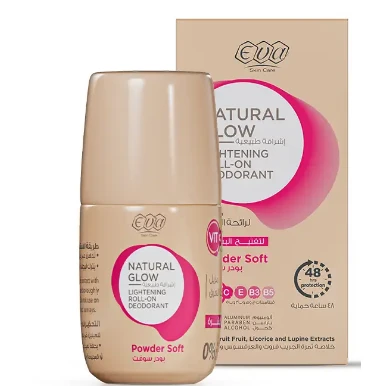 Eva Skin Care Natural Glow Powder Soft 48H Lightening Roll-On Deodorant with Vitamins, Grapefruit & Licorice Extract - aluminum free, parabens free, alcohol free