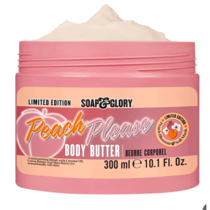 Soap & Glory Limited Edition Peach Please Moisturizing Body Butter with Coconut Oil, Cocoa & Shea Butter