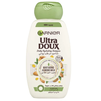 Garnier Ultra Doux Daily Hydrating & Nurturing Shampoo with Organic Almond Milk & Agave Nectar for All Hair Types - vegan, parabens free, silicone free