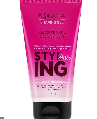 Bobana Non-Sticky Shining, Curl Defining & Styling Hair Gel with Flaxseed Oil Strong Hold - silicones free, parabens free, alcohol free