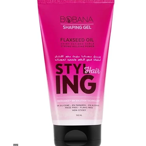 Bobana Non-Sticky Shining, Curl Defining & Styling Hair Gel with Flaxseed Oil Strong Hold - silicones free, parabens free, alcohol free