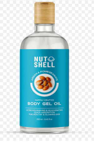 Nut Shell Ultra Nourishing, Rejuvenating & Glowing Body Gel Oil with Argan & Pomegranate Oils - cruelty free, parabens free