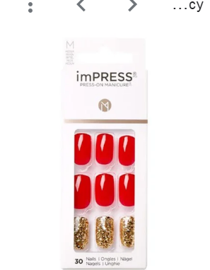 ImPRESS Medium Press-On Gel Manicure Red & Gold Nails Memories