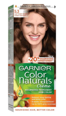 Garnier Color Naturals Nourishing Permanent Hair Dye Cream with Shea Butter, Avocado & Olive Oils Light Golden Brown 5.3