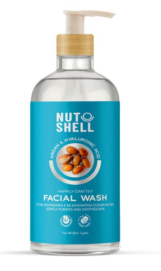Nut Shell Ultra Nourishing, Rejuvenating & Cleansing Facial Wash with Argan Oil & Hyaluronic Acid for All Skin Types - fragrance free, soap free