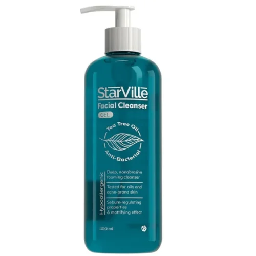 StarVille Hypoallergenic Antibacterial Purifying Facial Cleanser Gel with Tea Tree Oil for Oily & Combined Skin - soap free