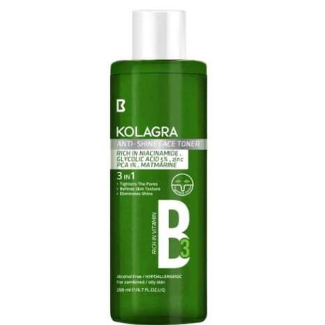 Kolagra 3in1 Pore Tightening, Refining & Anti-Shine Face Toner with Niacinamide, Glycolic Acid & Vitamin B3