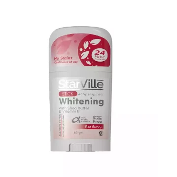 StarVille 24H Hypoallergenic Whitening & Antiperspirant Deodorant Stick Red Berry Scent with Shea Butter, Vitamin E & Alpha Arbutin for All Skin Types - salts free, stain free