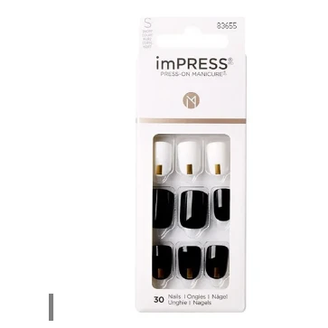 ImPRESS Midnight Drive Press-On Manicure Black & White Gel Nail Kit 83655