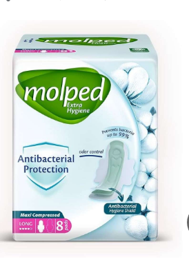 Molped Antibacterial Maxi Compressed Long Pads with Wings - parabens free, chlorine free