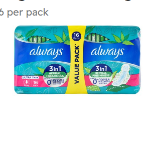 Always 3in1 Herbal Freshness Ultra Thin Long Pads with Wings