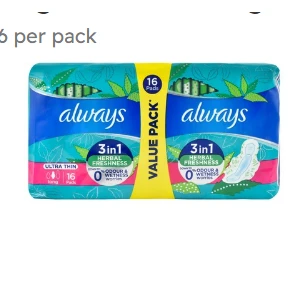 Always 3in1 Herbal Freshness Ultra Thin Long Pads with Wings