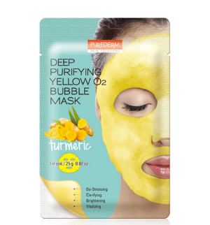Purederm Vitalizing, De-Stressing, Brightening & Deep Purifying Yellow O2 Bubble Mask with Turmeric Extract