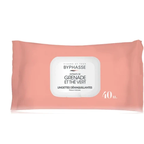 Byphasse Face & Eye Makeup Remover Wipes with Pomegranate & Green Tea Extracts for Mature Skin