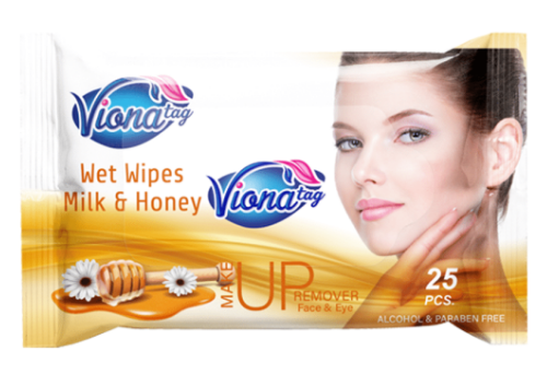Viona Tag Makeup Remover Wet Wipes with Milk & Honey Extracts for Face & Eyes - alcohol free, parabens free