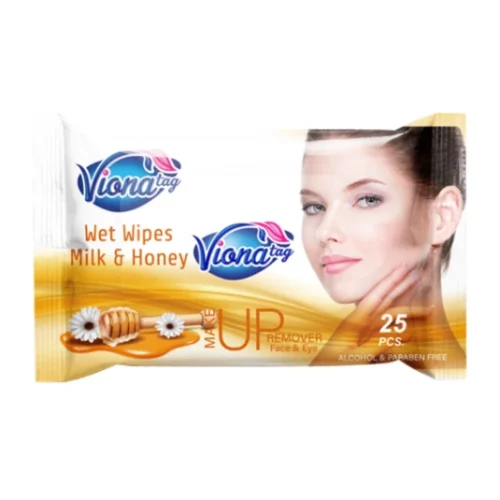 Viona Tag Makeup Remover Wet Wipes with Milk & Honey Extracts for Face & Eyes - alcohol free, parabens free
