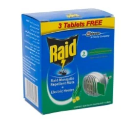 Raid Mosquito Repellent Mats & Electric Heater Eucalyptus Fragrance for 3 Nights (3 Tablets Free)