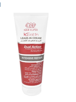 Eva Hair Clinic Keratin Intensive Repair Dual Action Leave In Cream for Damaged Hair - كريم إيفا هير كلينيك كيراتين المكثف لإصلاح الشعر التالف، ذو المفعول المزدوج، يُترك على الشعر