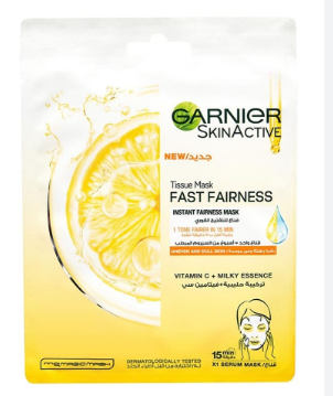 Garnier Skin Active Fast Fairness Brightening Facial Tissue Mask with Vitamin C & Milky Essence for Uneven & Dull Skin