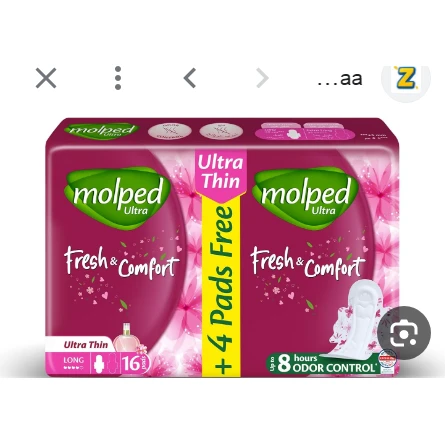 Molped Fresh & Comfort Ultra Thin Long Pads with Wings (12+4 Free)