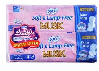 Sofy Soft & Lump Free Extra Long Maxi Thick Pads with Wings Musk Scent (Special Offer) 2 x 14 per packfer)