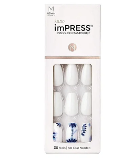 ImPRESS Press-On Gel Manicure Medium White & Blue Nails
