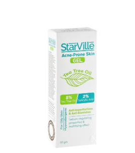 StarVille Hypoallergenic 5% Tea Tree Oil & 2% Salicylic Acid Anti-Blemishes & Anti-Imperfection Face Gel for Oily & Acne-Prone Skin 30 gr
