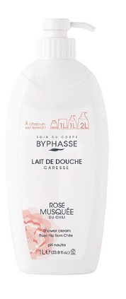 Byphasse Shower Cream with Rosehip Extract - dye free, parabens free 1 L - كريم استحمام بايفاس بخلاصة ثمر الورد - خالٍ من الأصباغ والبارابين، 1 لتر