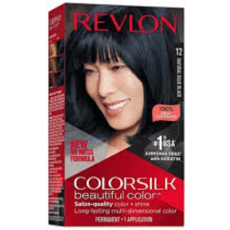 Revlon 3D Colorsilk Permanent Hair Coloring Kit with Keratin Blue Black 12 - ammonia free