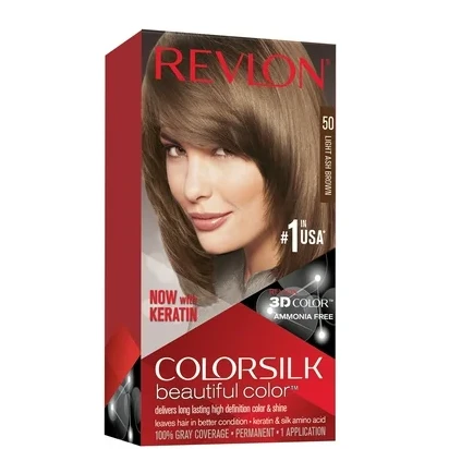 Revlon 3D Colorsilk Permanent Hair Coloring Kit with Keratin Light Ash Brown 50 - ammonia free