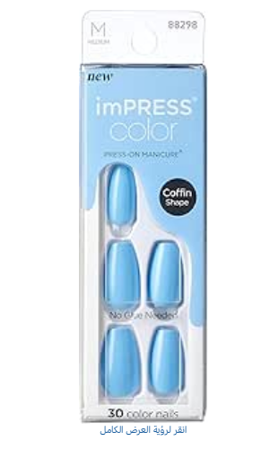 ImPRESS Color Medium Coffin Shaped Press-On Manicure Nails Serene Blue 513 1 pack